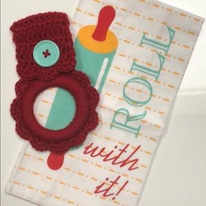 Teal Kitchen towel & button oven towel hanger